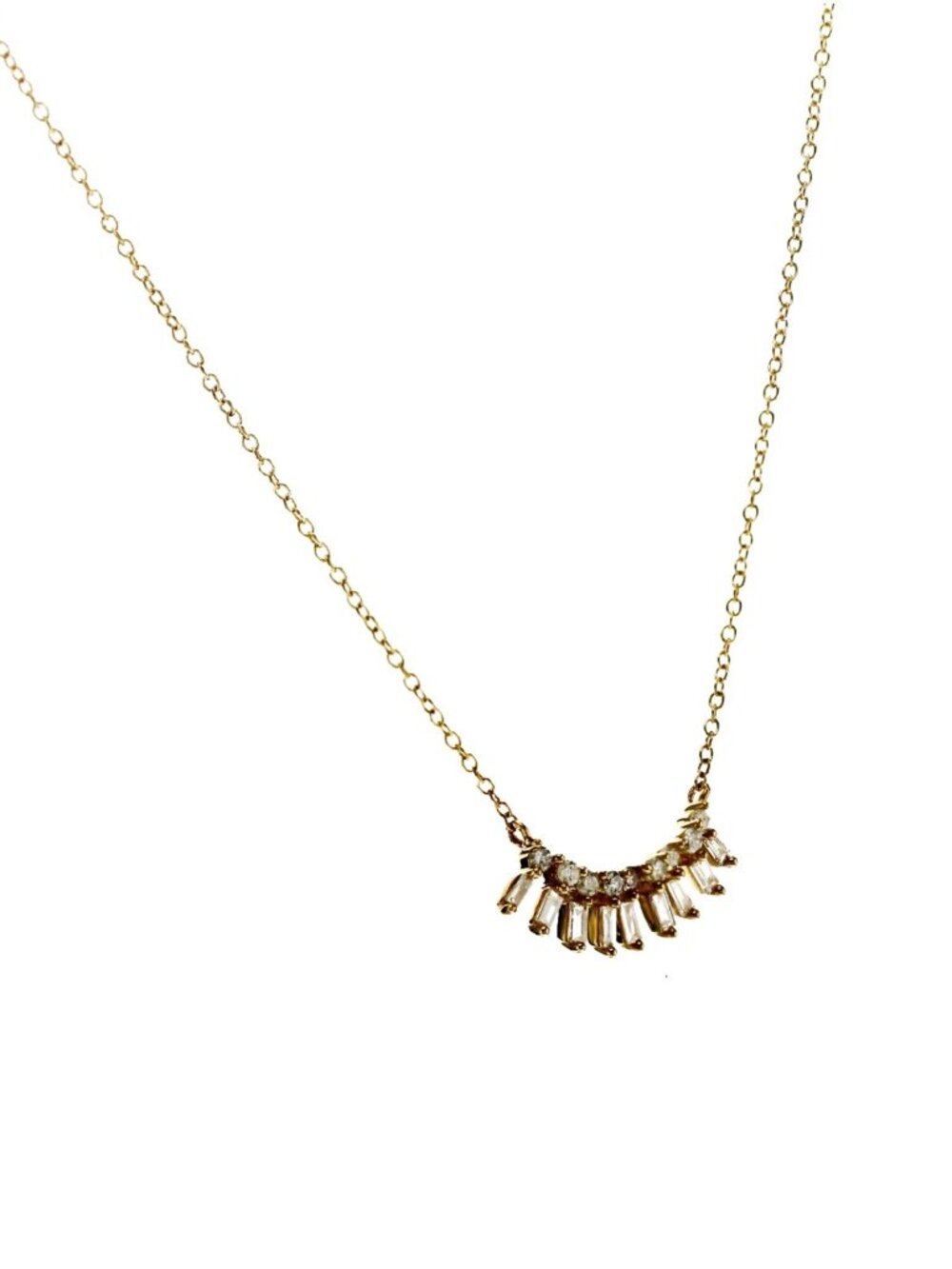 Bar 0.21 CT Baguette and Round Diamonds 14K Yellow Gold Necklace Size 16"